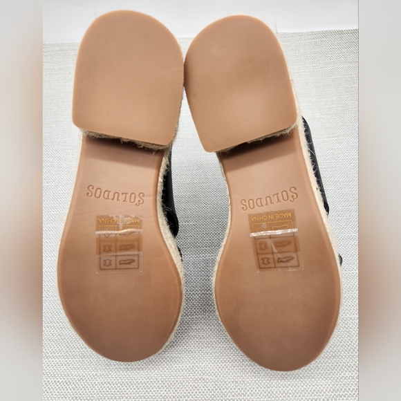 Soludos Amalfi Size 9 Black Leather Platform Sandals Heel Slingback Boho Sisal - Picture 10 of 16